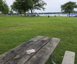 TLIG flyer left on a lakeside park picnic table