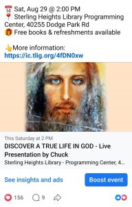 Facebook event screenshot promoting the TLIG presentation