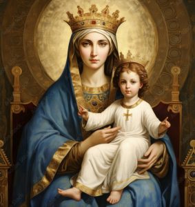 Painting of the Blessed Virgin Mary holding the crowned child Jesus